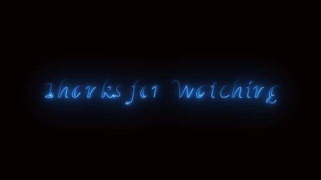 set of thanks for watching text with blue neon light effect