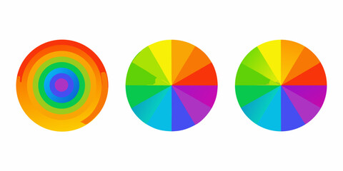 Fototapeta premium Three colorful circular diagrams displaying variations in color spectrum arrangement
