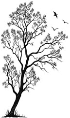 Obraz premium Silhouette Tree with Birds in Flight Natures Serene Beauty.