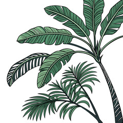Tropical Palm Tree Illustration with Red and Green Accents.