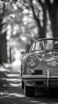 Black and white photo of an old car.
