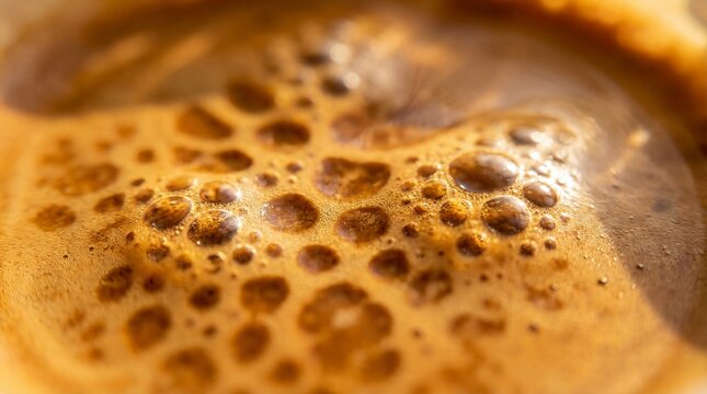 Close-up view of rich, frothy coffee with delicate bubbles