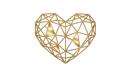 Fototapeta premium Golden geometric heart shape on white background.