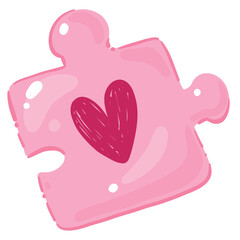 Fototapeta premium Pink Puzzle Piece with Hand Drawn Heart Vector