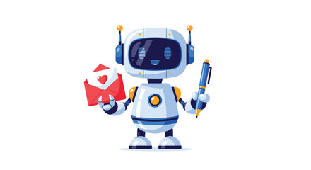 Fototapeta premium A charming robotic figure holds a letter and pen suggesting communication and affection presented as a silhouette high quality professional detailed