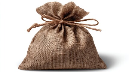 Brown burlap sack tied with string, perfect for rustic decor, craft projects, or as a gift bag for various occasions including weddings, parties, or holidays.