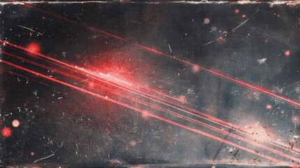 Abstract Red Laser Light on Dark Background with Grunge Texture and Cosmic Elements, Ideal for Futuristic Designs, Science Themes, and Digital Art Projects