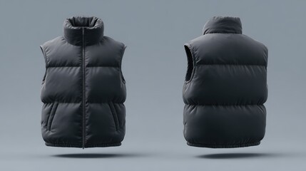 A Stylish Black Puffer Vest Displayed from Multiple Angles, Ideal for Outdoor Activities and Fashion Enthusiasts, Perfect for Cold Weather Fashion and Everyday Wear