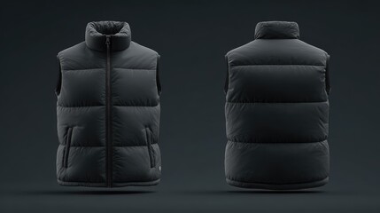 Stylish Black Puffer Vest for Winter Wear Featuring Zipper Front Closure and Side Pockets in a Minimalistic Design Perfect for Outdoor Activities and Casual Use
