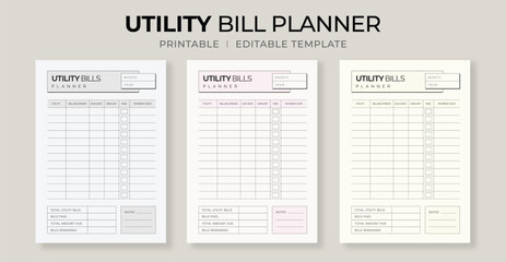 Utility Bill Planner Template &ndash; Printable Tracker for Managing Monthly Utility Bills