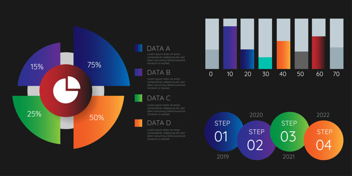 Infographic set of business analytical report, colorful gradient infographic set of multiple step