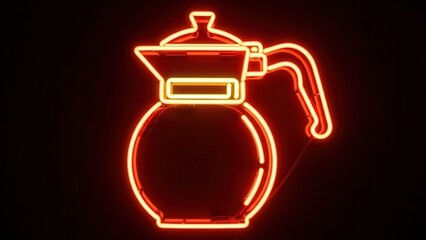 Obraz premium Vibrant glowing neon coffee pot sign offering a captivating retro visual against darkness