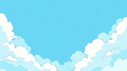 青空に広がるふんわりした雲のイラスト 余白背景