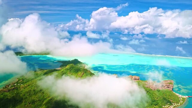 Peaceful natural landscape with blue sky and soft clouds reflected over calm water and distant mountains HD video.