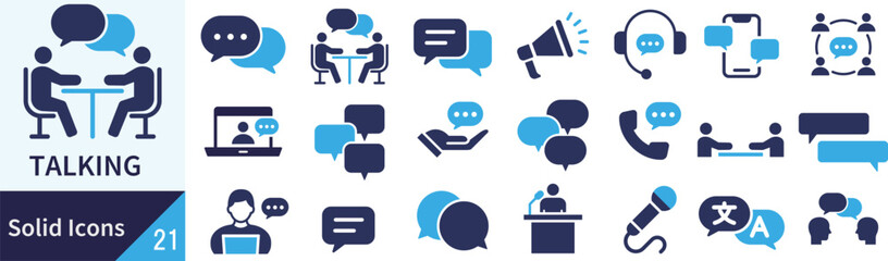 Naklejka premium ベクターの会話に関するシルエットアイコンセット 