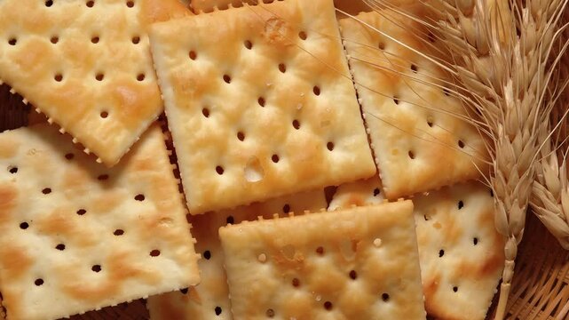 Close-up view: Crackers in a basket.