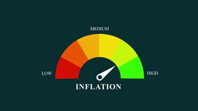 Animated digital inflation gauge level meter moving from high to low value, business presentation, finance report, measurement, indicator shows low. Motion graphics of mater level concept