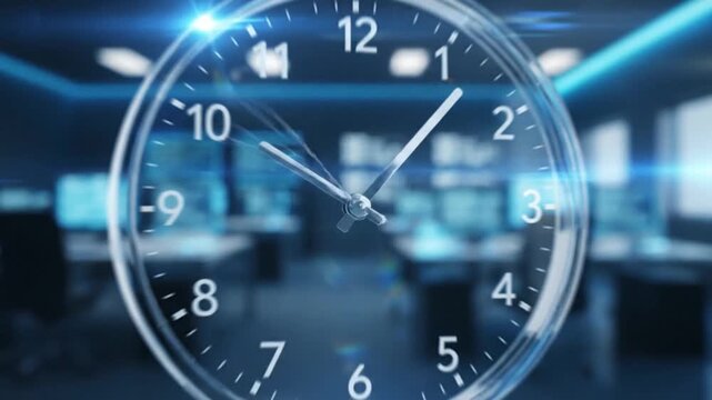 A Close-Up View of a Clock Face in an Office Setting, Emphasizing the Passage of Time