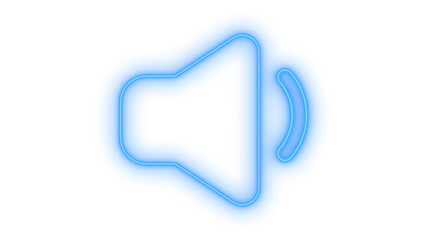 Blue glowing neon speaker icon isolated on transparent background. Volume control. Audio setting. Mute function. Loudspeaker symbol. Sound interface element.