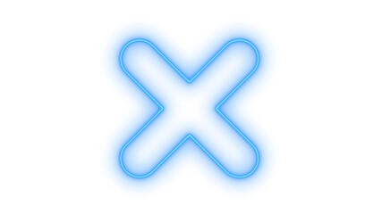 Obraz premium Glowing neon X-shape icon isolated on transparent background. Close button. Cancel symbol. Modern UI element. Quit sign. Multiplication mark. Abstract graphic.