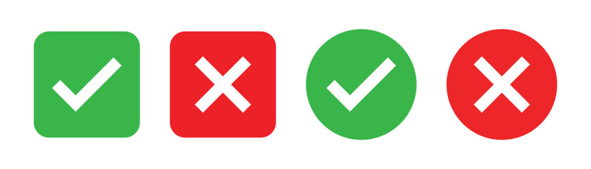 Obraz premium check mark icon button set. check box icon with right and wrong buttons and yes or no checkmark icons in green tick box and red cross vector. 