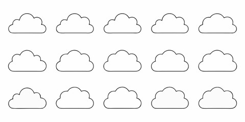 Fototapeta premium Simple line drawing of multiple fluffy clouds arranged in rows
