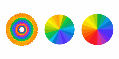 Obraz premium Three vibrant circular color wheels displaying a spectrum of hues