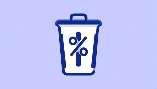 Blue trash can with a percentage symbol inside