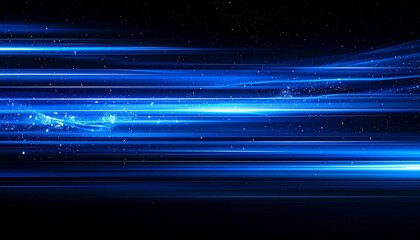 Dynamic blue light trails streaking across a black canvas, creating a sense of motion