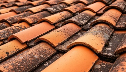 Weathered Roof Tiles: A close-up showcases the texture and color of weathered terracotta roof tiles, capturing the timeless beauty of architectural detail.