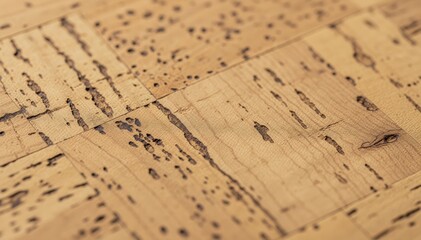 Cork Wood Texture: a detailed capture of cork wood, revealing its natural grain and texture, showcasing its use in design and building materials, conveying an earthy aesthetic.
