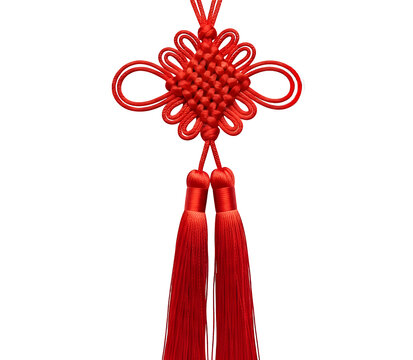 Decorative Chinese knot with red tassels, isolated on transparent background, symbolizing good luck and prosperity in cultural celebrations