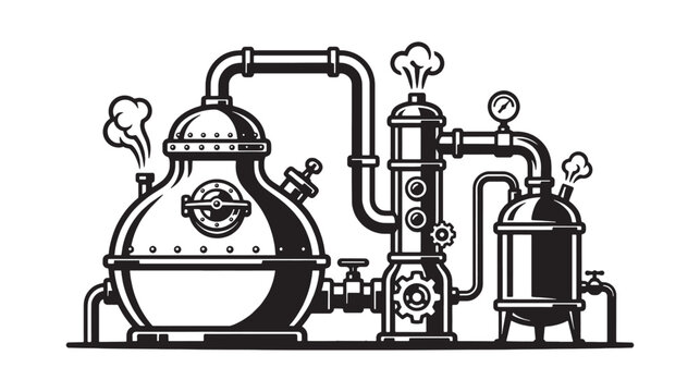 Alcohol Distillery Production Equipment Plant Vector Illustration