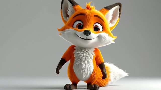 Animated orange fox character with welcoming gesture on a neutral background
