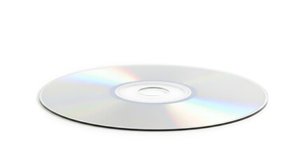 Shiny compact disc with rainbow reflection on white background