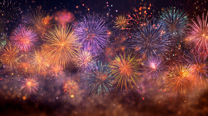 華やかな花火とキラキラ輝く背景素材