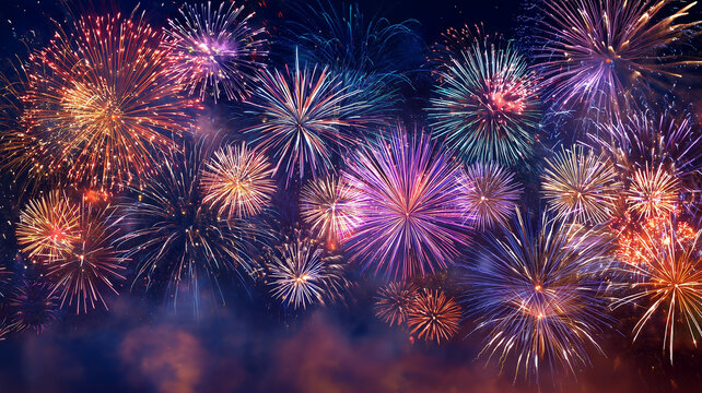 華やかな花火とキラキラ輝く背景素材