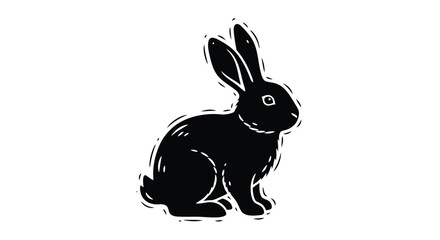 A striking black silhouette of a rabbit sitting attentively showcasing its long ears and fluffy tail silhouette high quality professional detailed © GDOthoi02