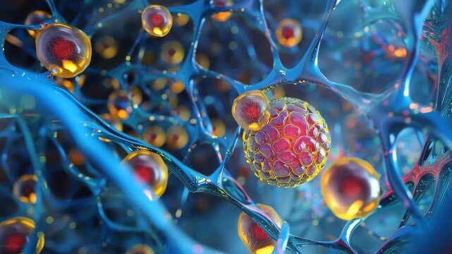 Abstract Cells: A captivating macro view of abstract cells reveals intricate structures and vibrant colors, exploring the fundamental building blocks of life. 