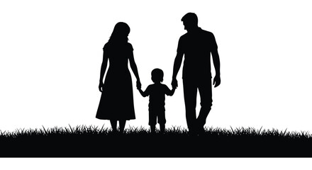 A family of three including a child stands together in a dark contrasting silhouette high quality professional detailed modern elegant stylish © GDOthoi02