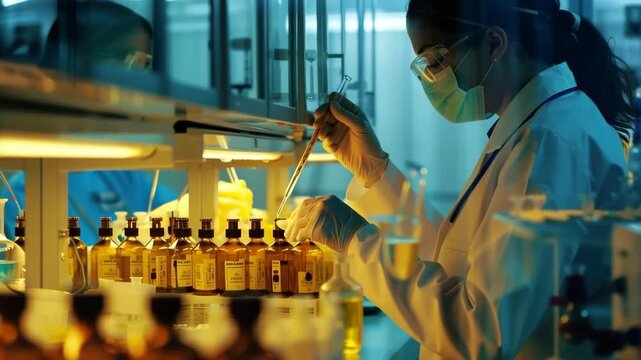 Scientific Precision: A dedicated scientist meticulously conducts experiments in a cutting-edge laboratory environment. This image captures the essence of scientific exploration and research.