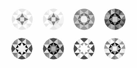 A series of circular diagrams depicting varying levels of shading and detail