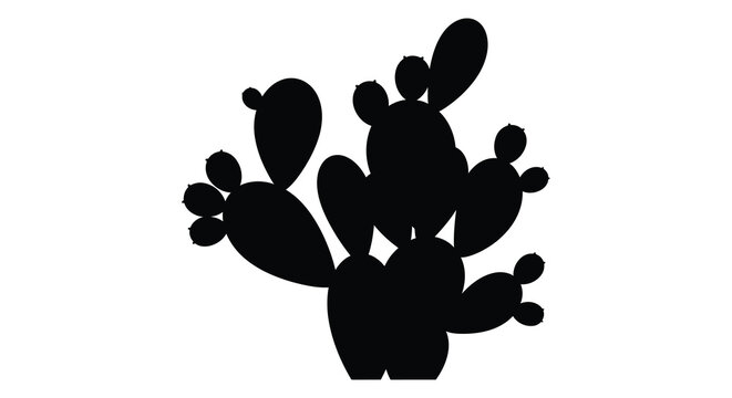 A striking black silhouette of a prickly pear cactus with multiple arms and pads creating a bold visual statement silhouette