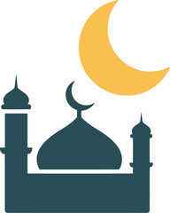 Stylized mosque silhouette with crescent moon, symbolizing islamic faith and celebration