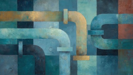 幾何学的なパイプ構成のインダストリアル抽象アート