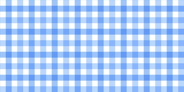 Seamless light blue and white gingham pattern. Classic checkered plaid background for picnic fabric, tablecloth, or textile wallpaper design. 