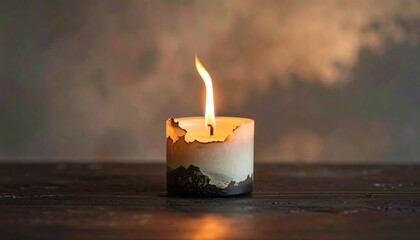 Flickering Candle Flame with Artistic Design Set Against a Softly Blurred Background for Unique Home Decor and Relaxation Imagery