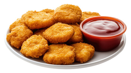 Crispy chicken nuggets served on plate with ketchup for delicious and tasty snack