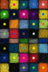 Vibrant scribble grids with bold chalk dots scattered