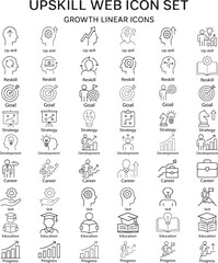 Fototapeta premium Career Growth And Upskill Linear Icon Collection With Arrows, Goals, And Development